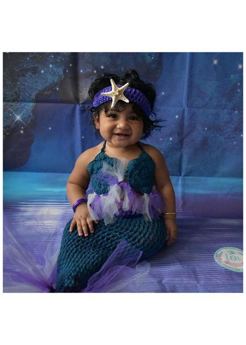 Newborn Baby Photography Prop Handmade Crochet Mermaid Headband Bra Tail  Romper Outfit